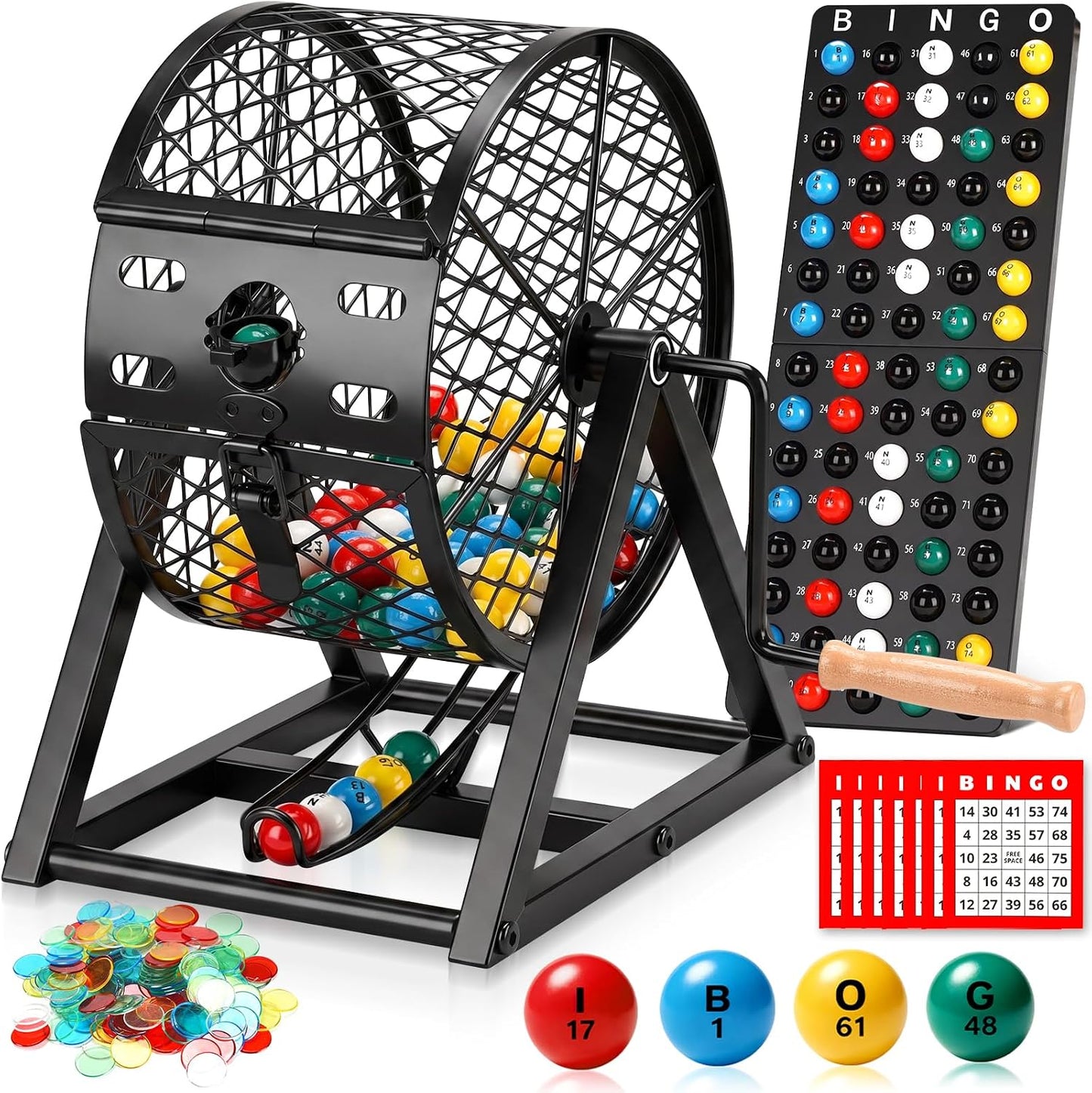 Juego de bingo de lujo grande de 12 pulgadas con jaula, tablero, bo...