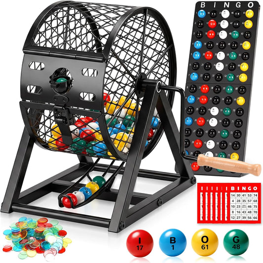 Juego de bingo de lujo grande de 12 pulgadas con jaula, tablero, bo...