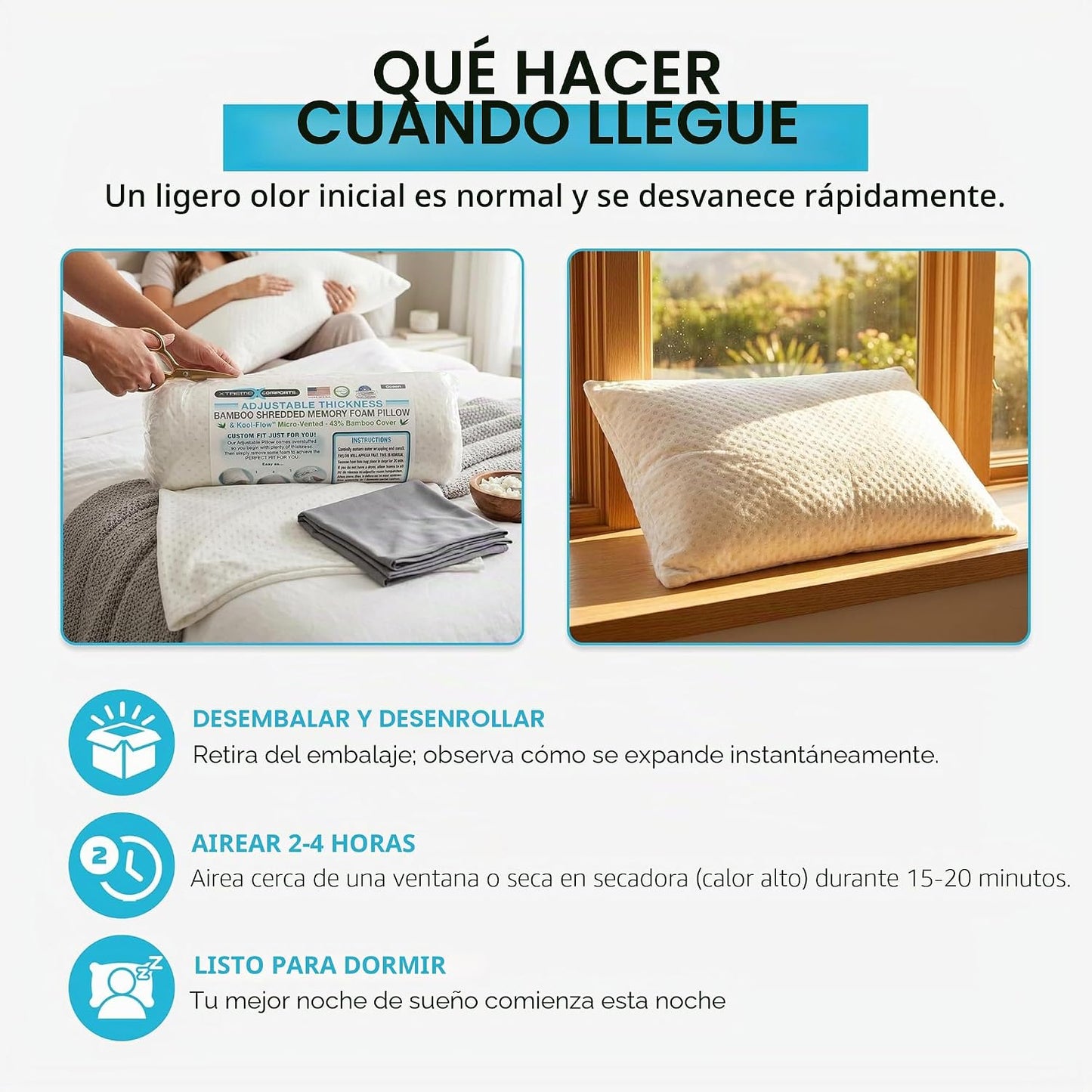 Almohada hipoalergénica, de espuma viscoelástica con fibras de bamb...