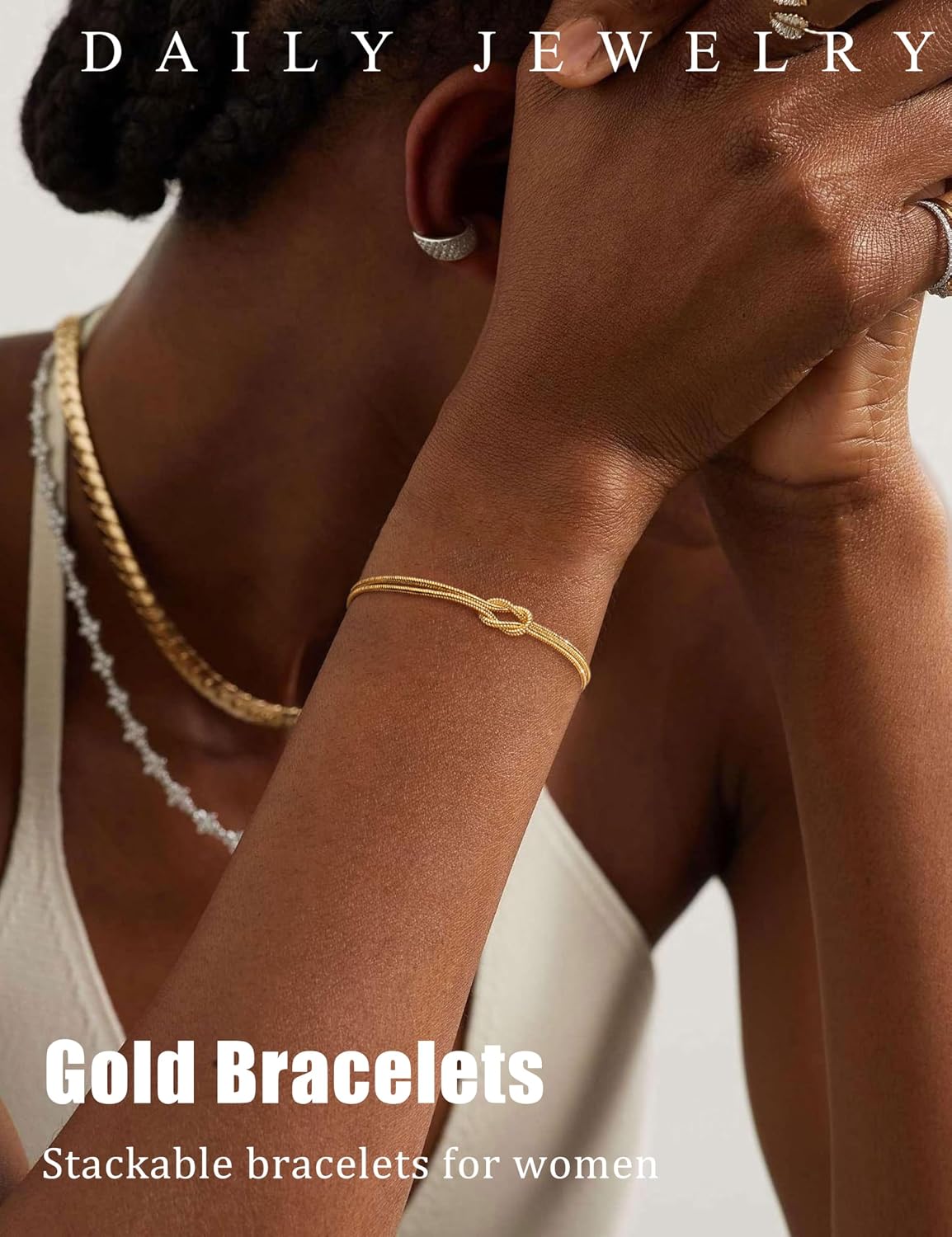 KOHOTA - Pulseras de plata y oro para mujer, chapadas en oro de 14...