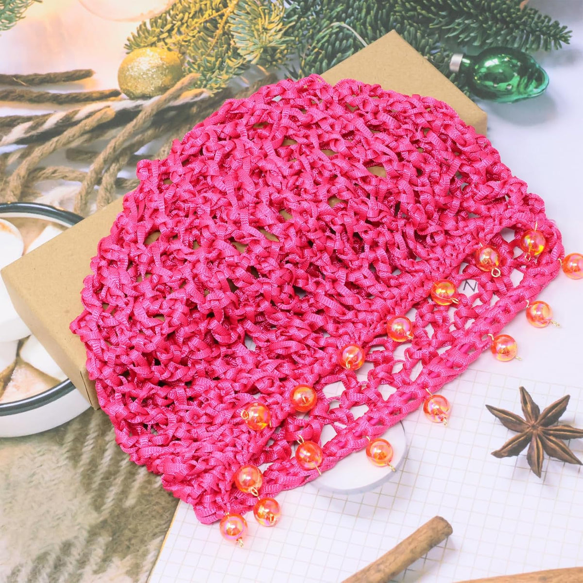 yueton 1 paquete de gorro de punto de ganchillo rosa estilo calaver...