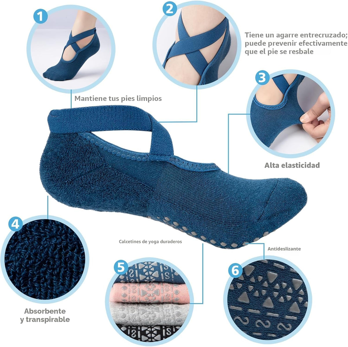 BKP Calcetines de yoga para mujer, calcetines antideslizantes para...