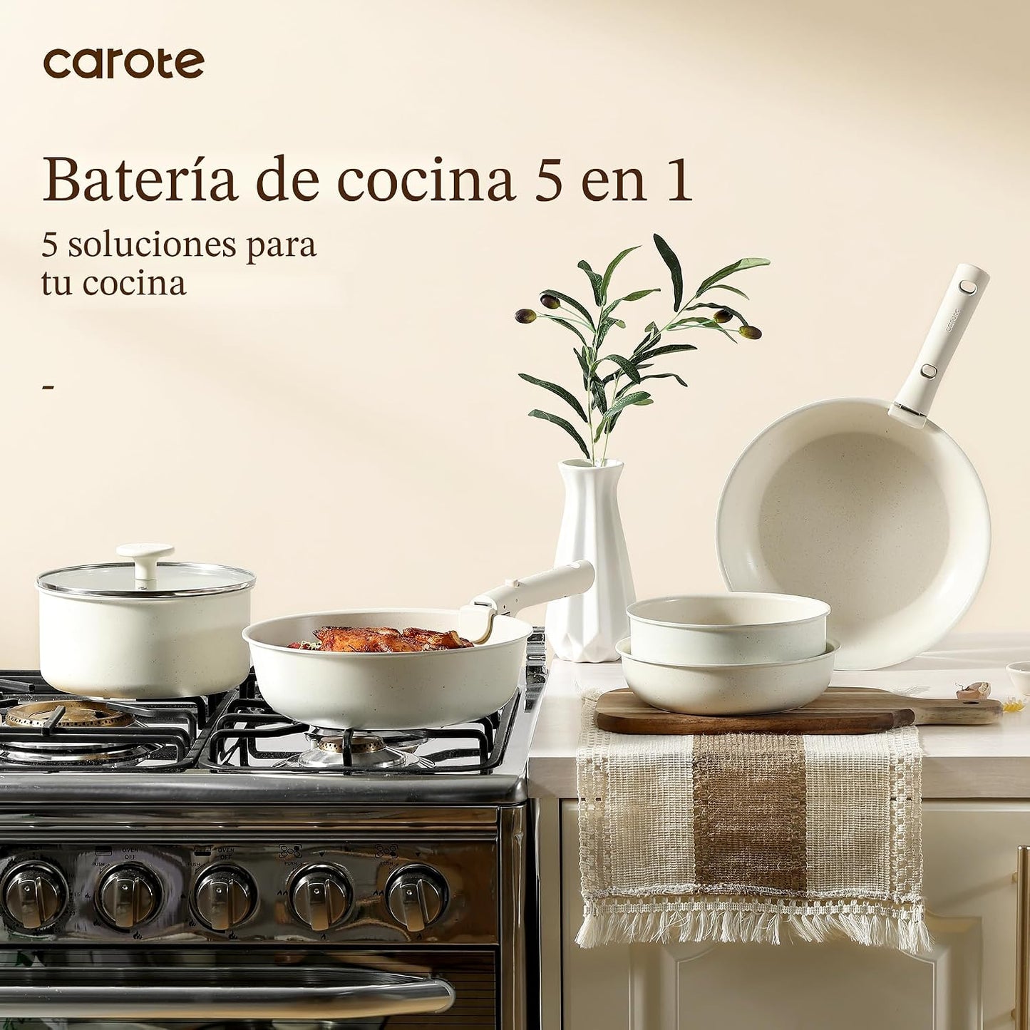 CAROTE Juego 17 de ollas y sartenes, utensilios de cocina antiadher...