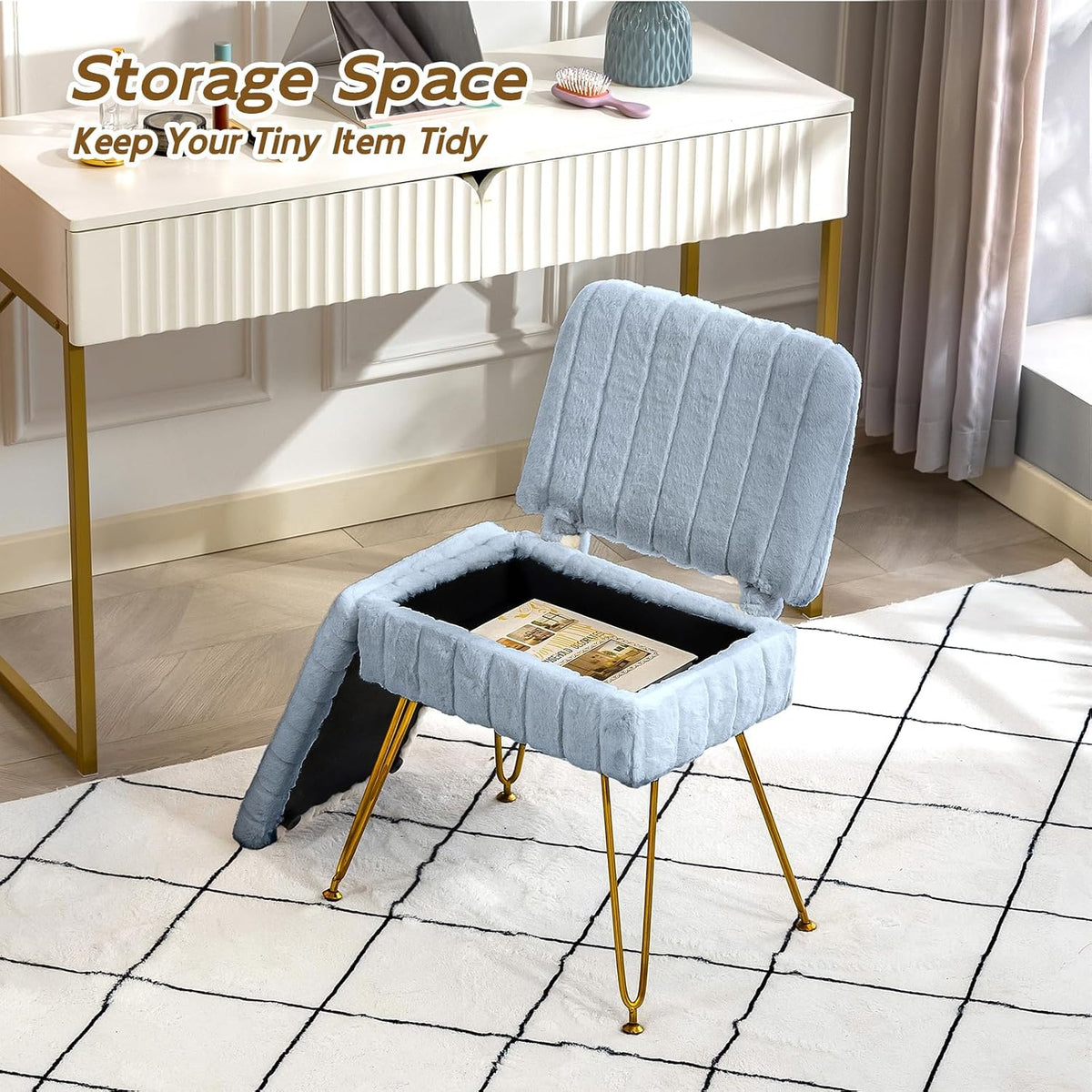 Manyday Silla de tocador con almacenamiento, cómoda otomana con res...