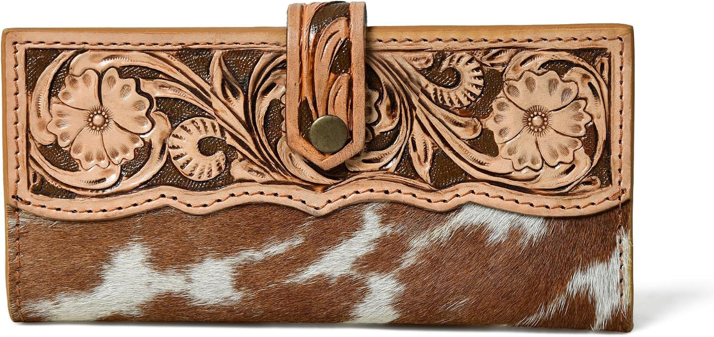 Merbaa Wild West Billetera de Cuero de Pelo de Vaca para Mujeres, l...