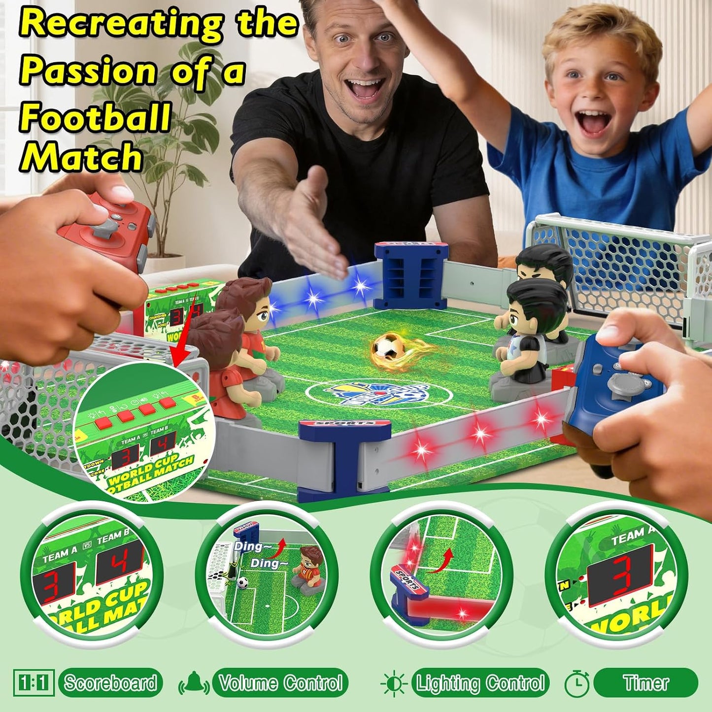 Cokzer Juegos de fútbol con control remoto, juego de mesa de futbol...