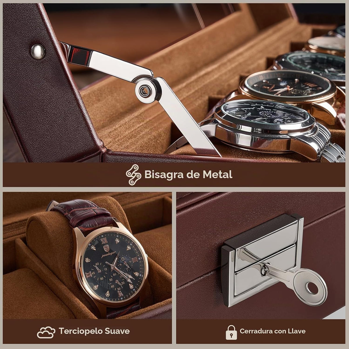 ProCase Caja de reloj con 6 ranuras para hombre - Espresso | Organi...