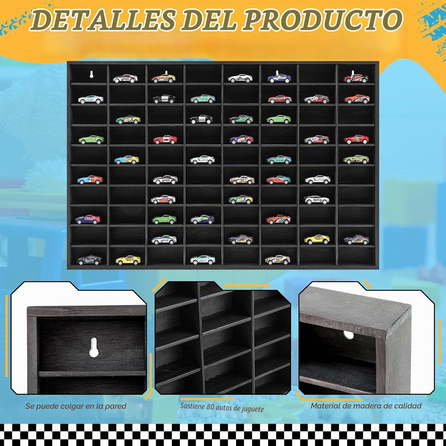 Seenelling Vitrina de Madera para Autos de Juguete Hot Wheels Fundi...