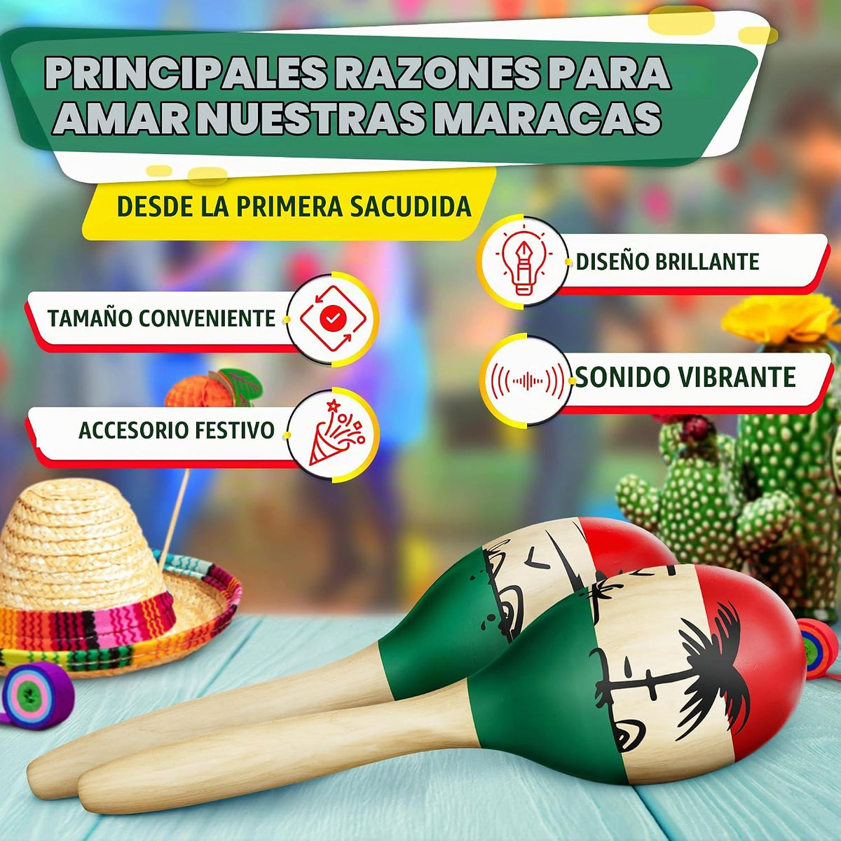 2 Maracas mexicanas para niños y adultos, 9.6 pulgadas, construcció...