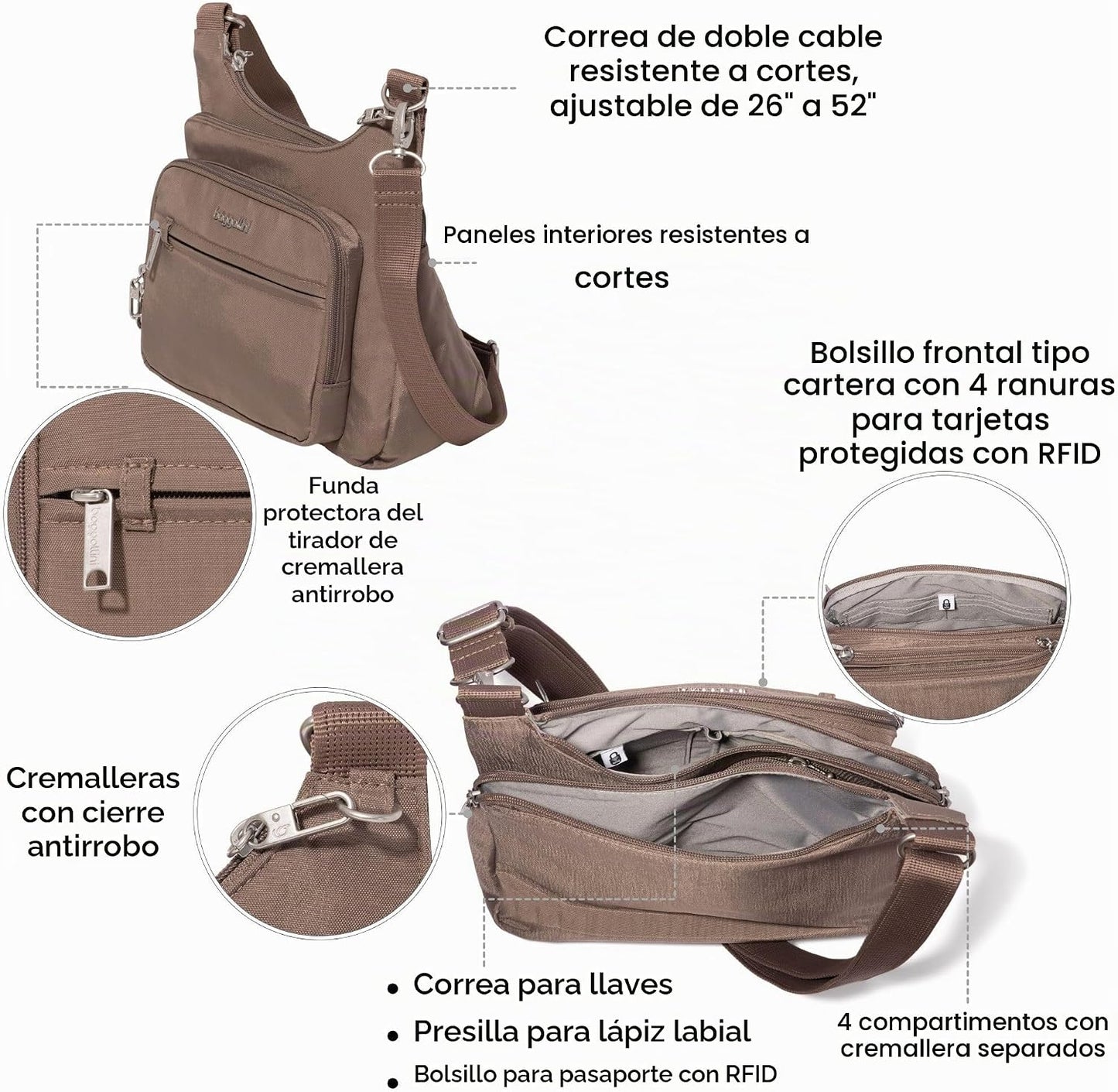 Baggallini Securtex Bandolera cruzada antirrobo 11\u201Dw X 8.5\u20...