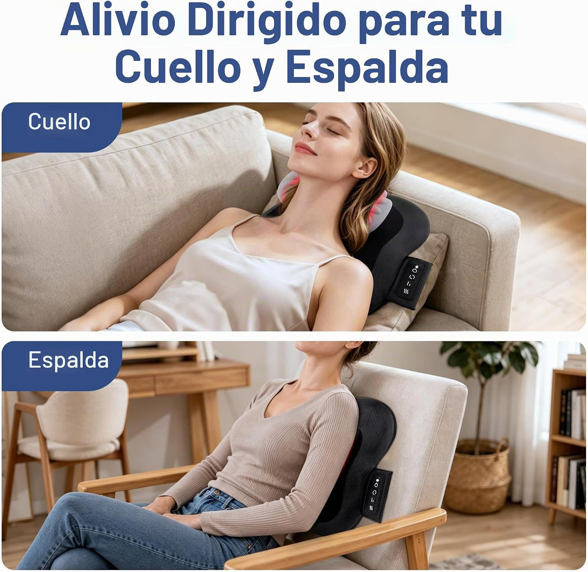 Masajeador inalámbrico de espalda y cuello con calor, tejido profun...