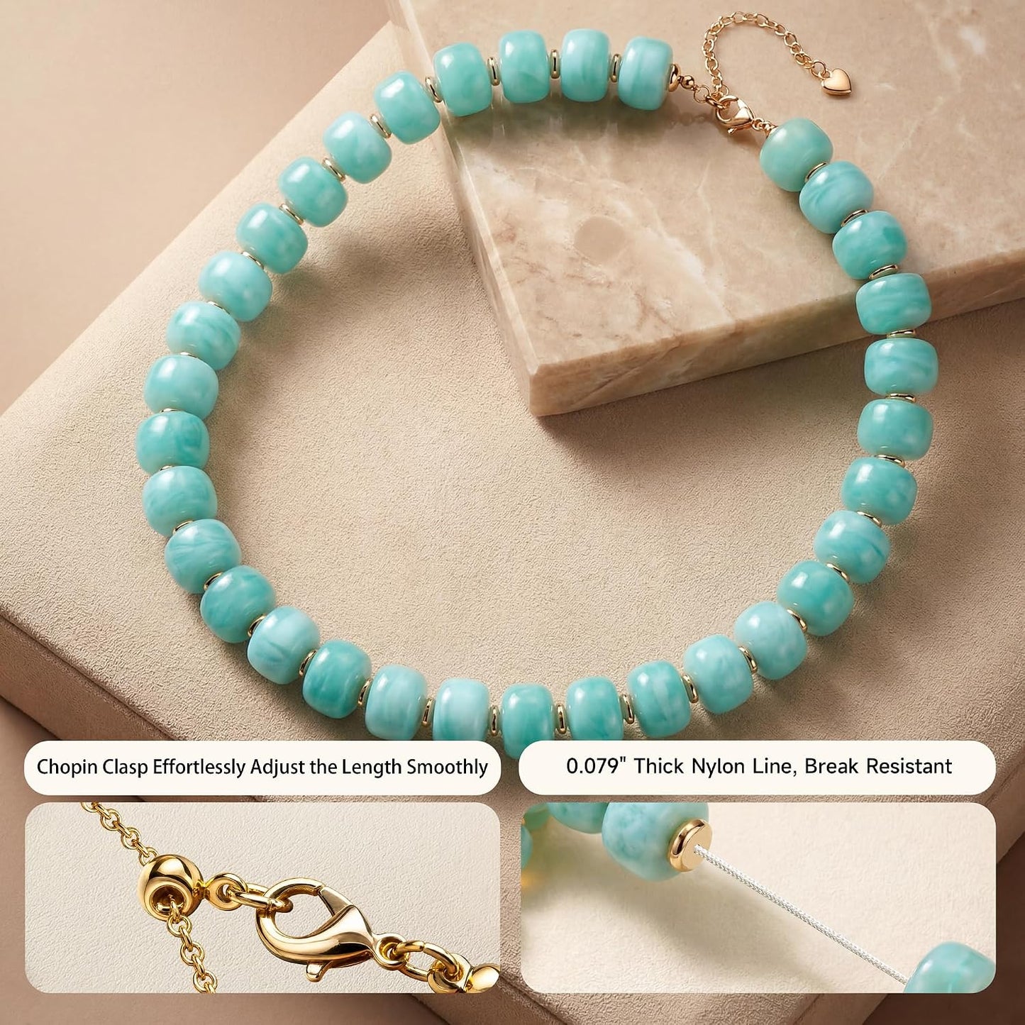 POPLOPP Collares de cuentas gruesas para mujer, gargantilla de cuen...