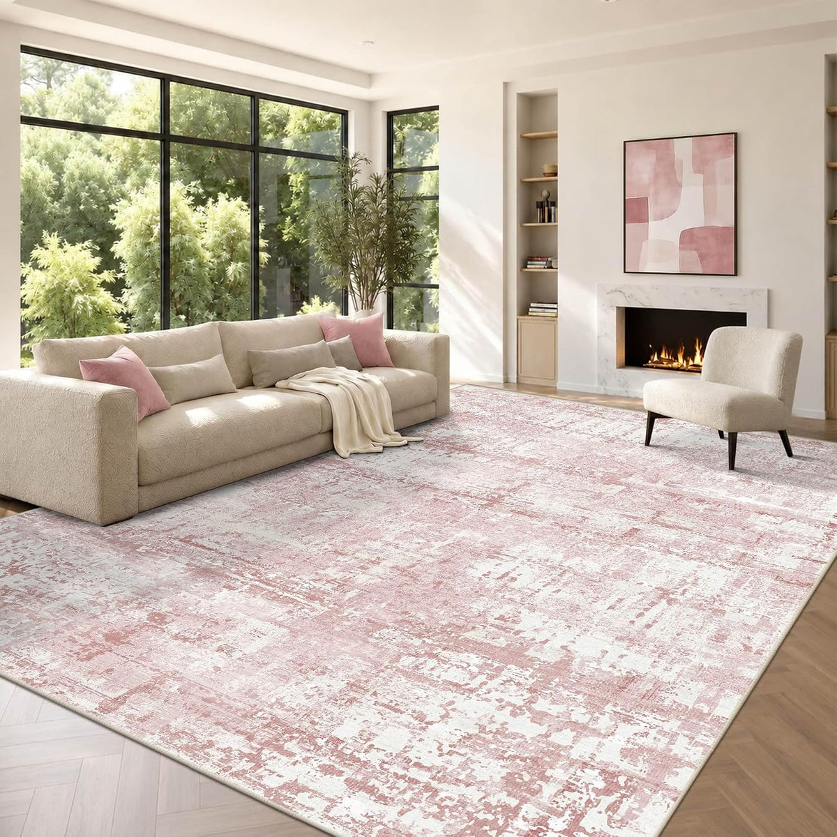 Rugxara Alfombra de área rosa de 8 x 10 pies para sala de estar, al...