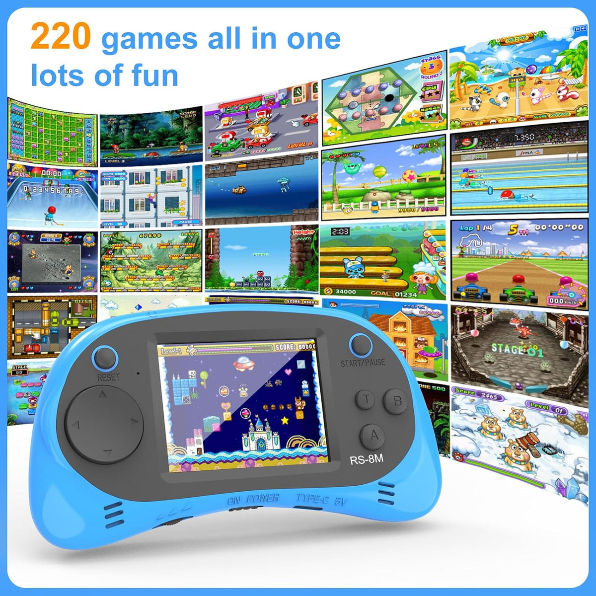 Juegos de mano para niños, videojuego retro de 16 bits con 220 jueg...