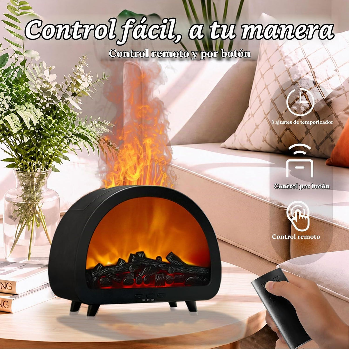 Difusor de aceite esencial para chimenea, 12 colores de llama, humi...