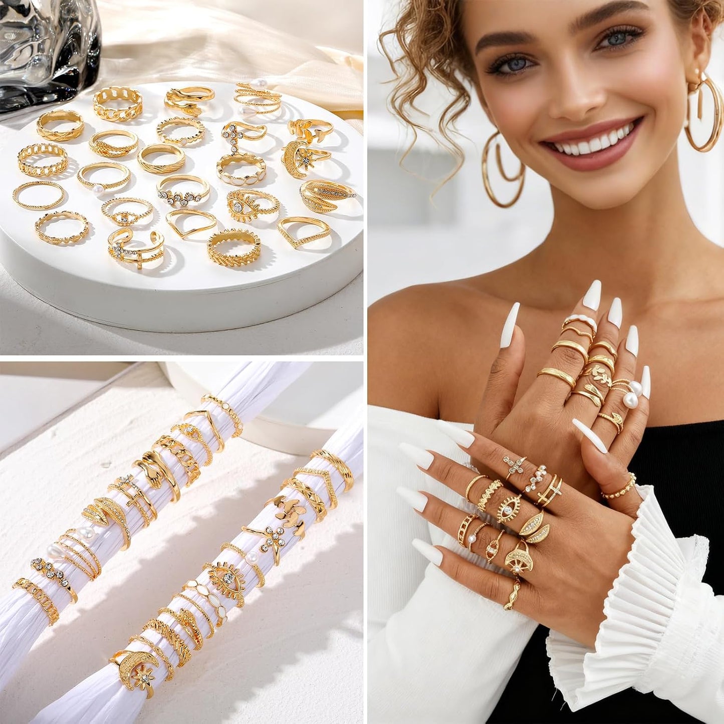 CHICUTIE Juego de anillos dorados para nudillos para mujeres, apila...