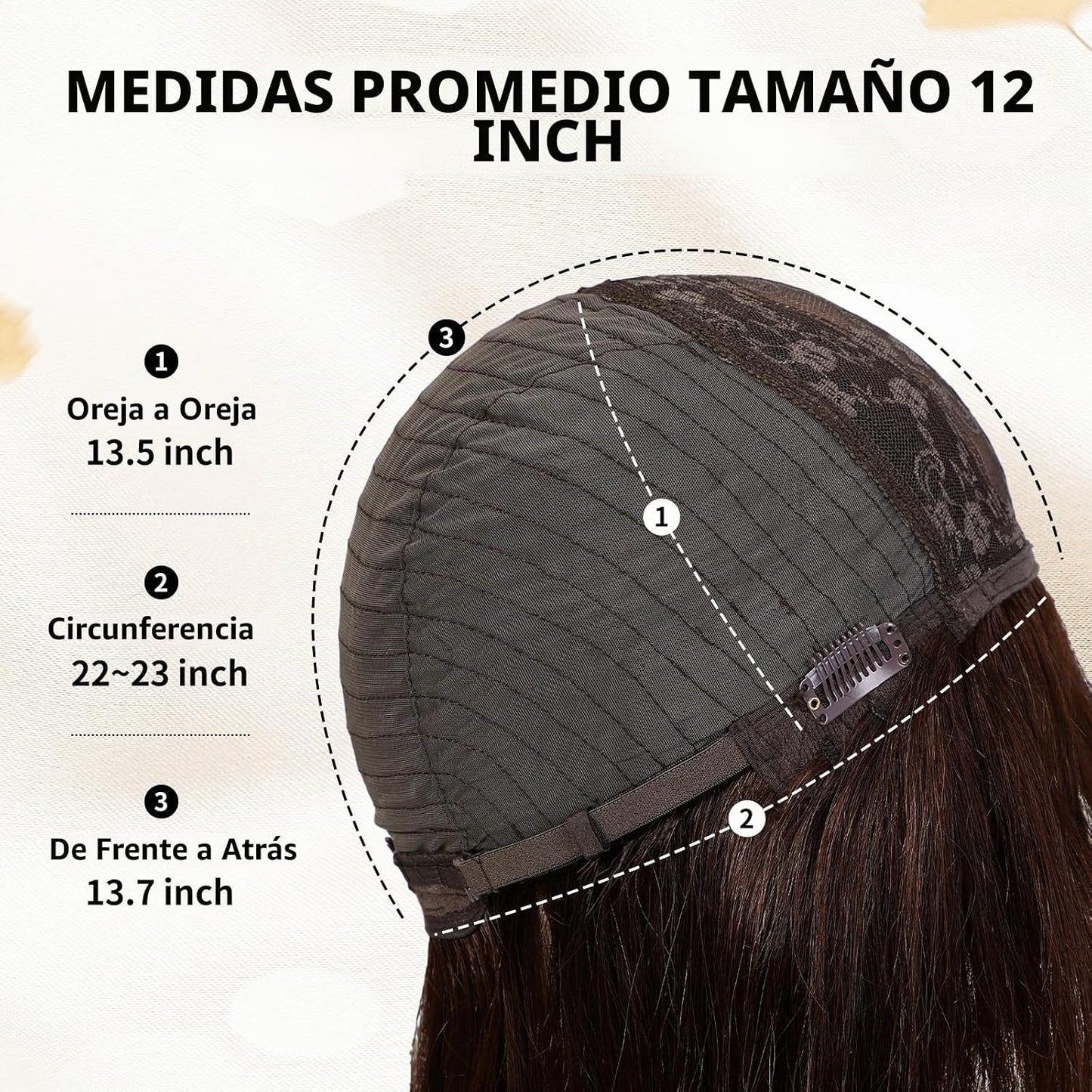 KKU Pelucas de cabello humano de 12 pulgadas para mujer, pelucas de...