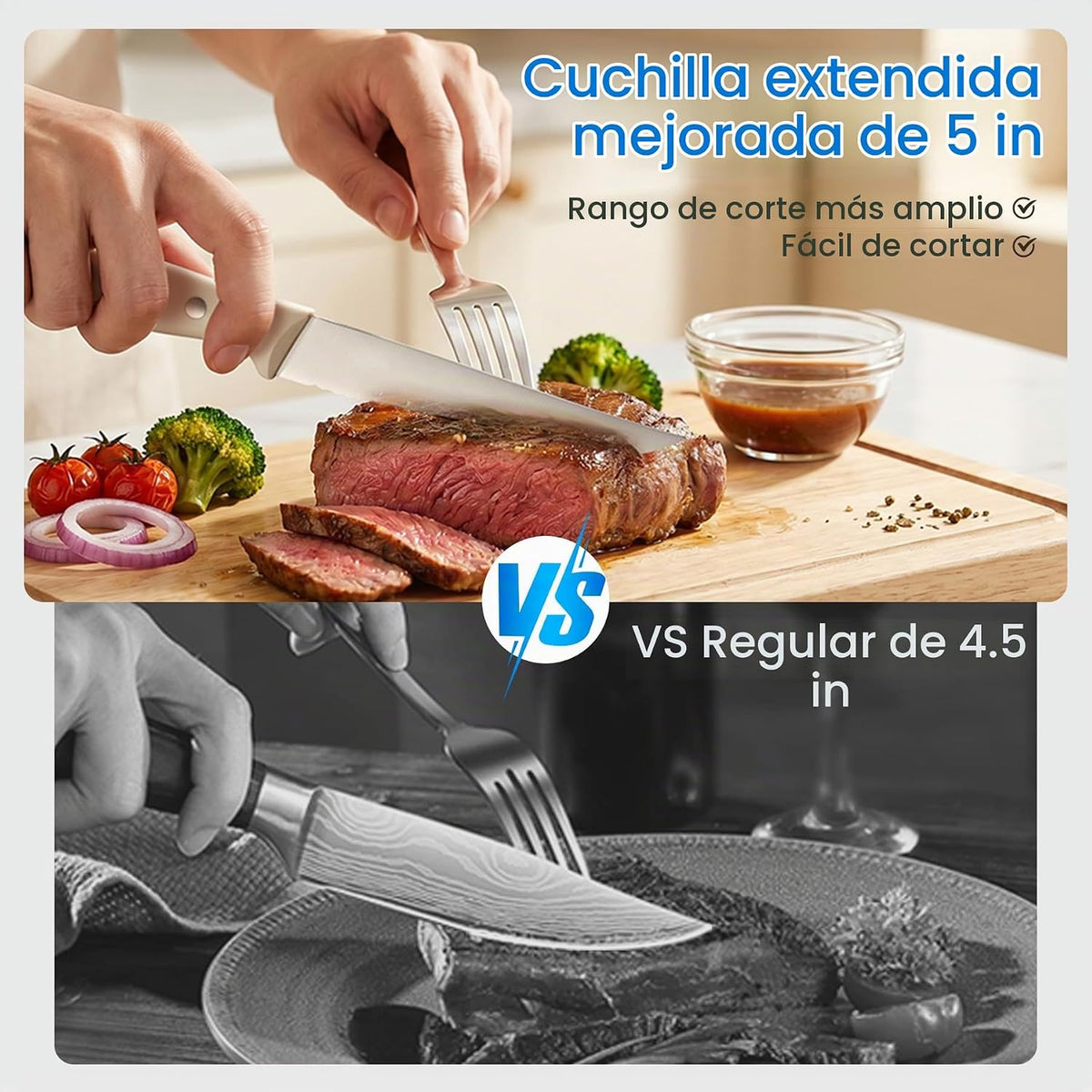 Juego de cuchillos de cocina Kuisine, hoja de acero inoxidable de a...