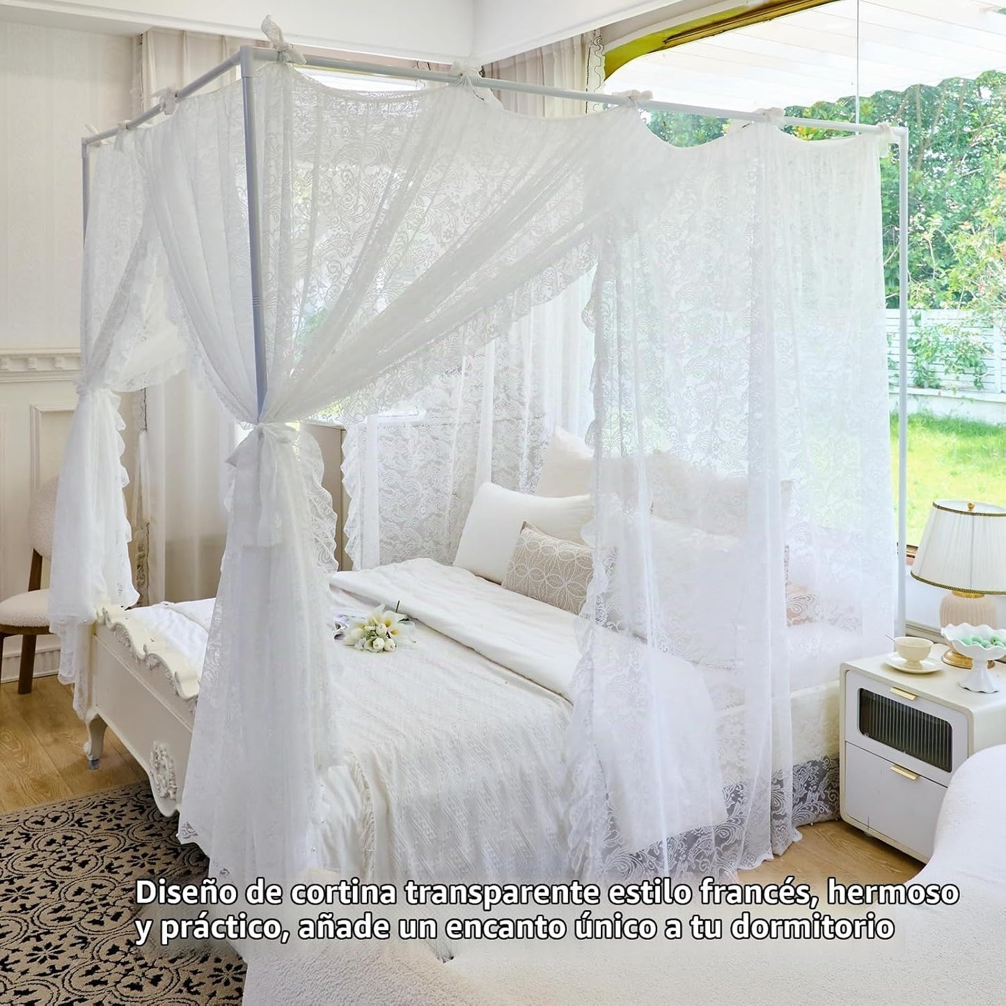 AIKASY Elegante Mosquitera de Encaje de Princesa para Cama con Dose...