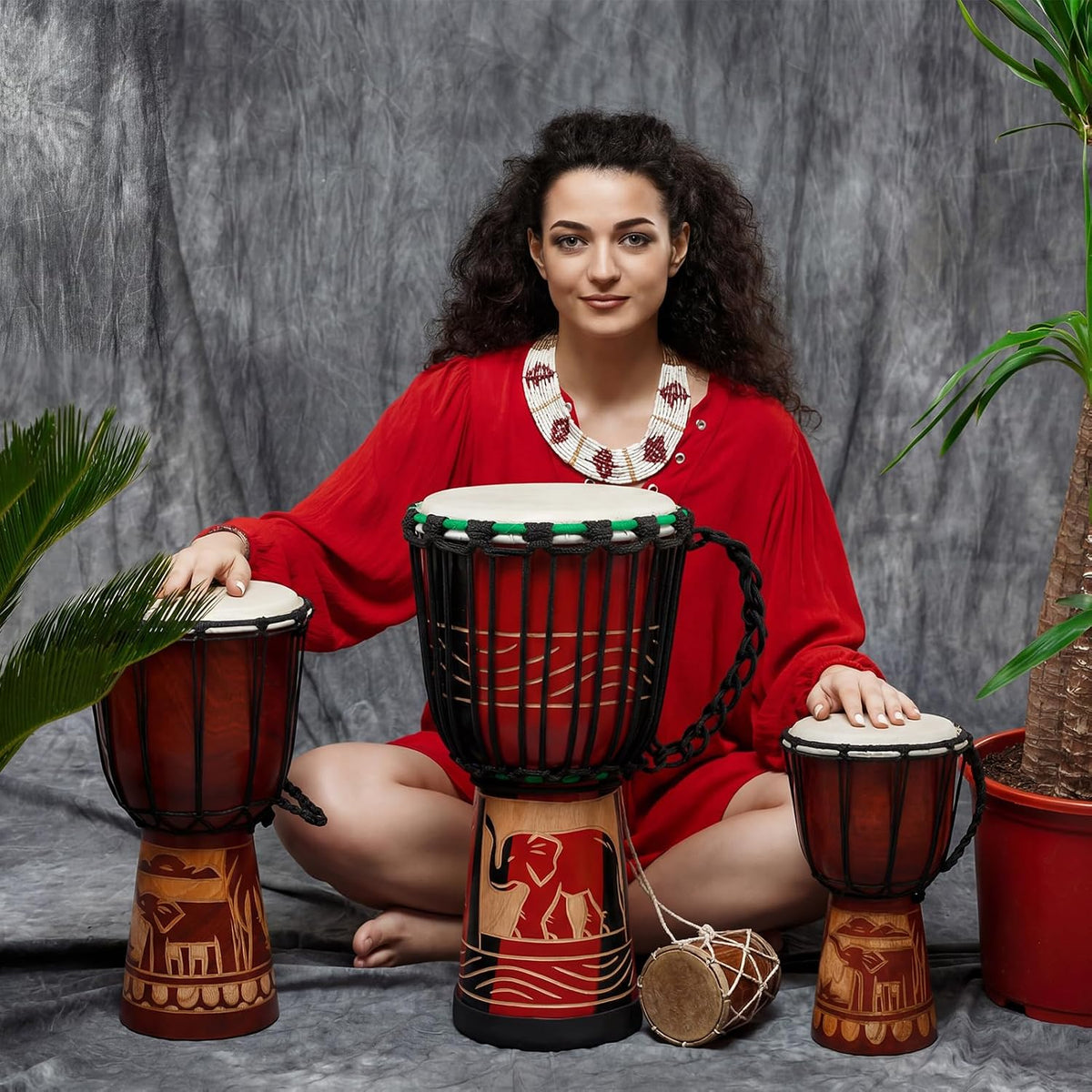 GOGHOST Tambor Djembe de madera, 4.5'' x 8'' Elefan...
