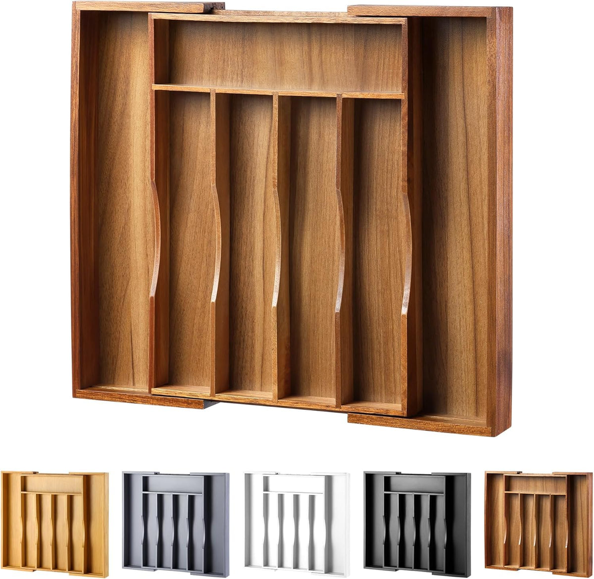 Oridom - Organizador de cajones extensible de acacia para cubiertos...