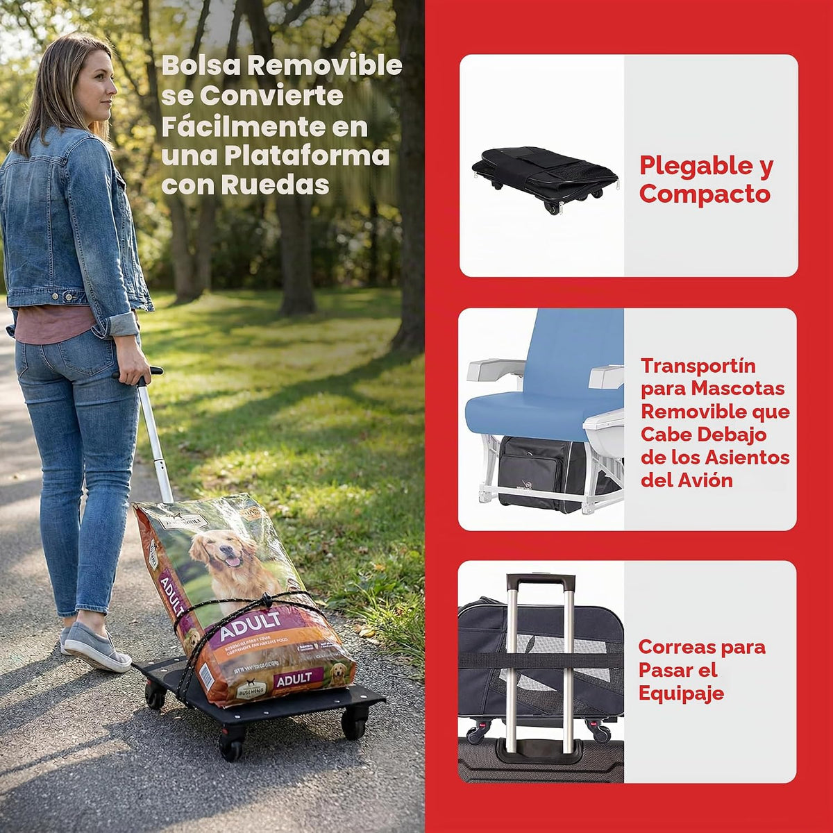 Pet Smart Cart, grande, negro, con ruedas, con ruedas, bolsa de via...