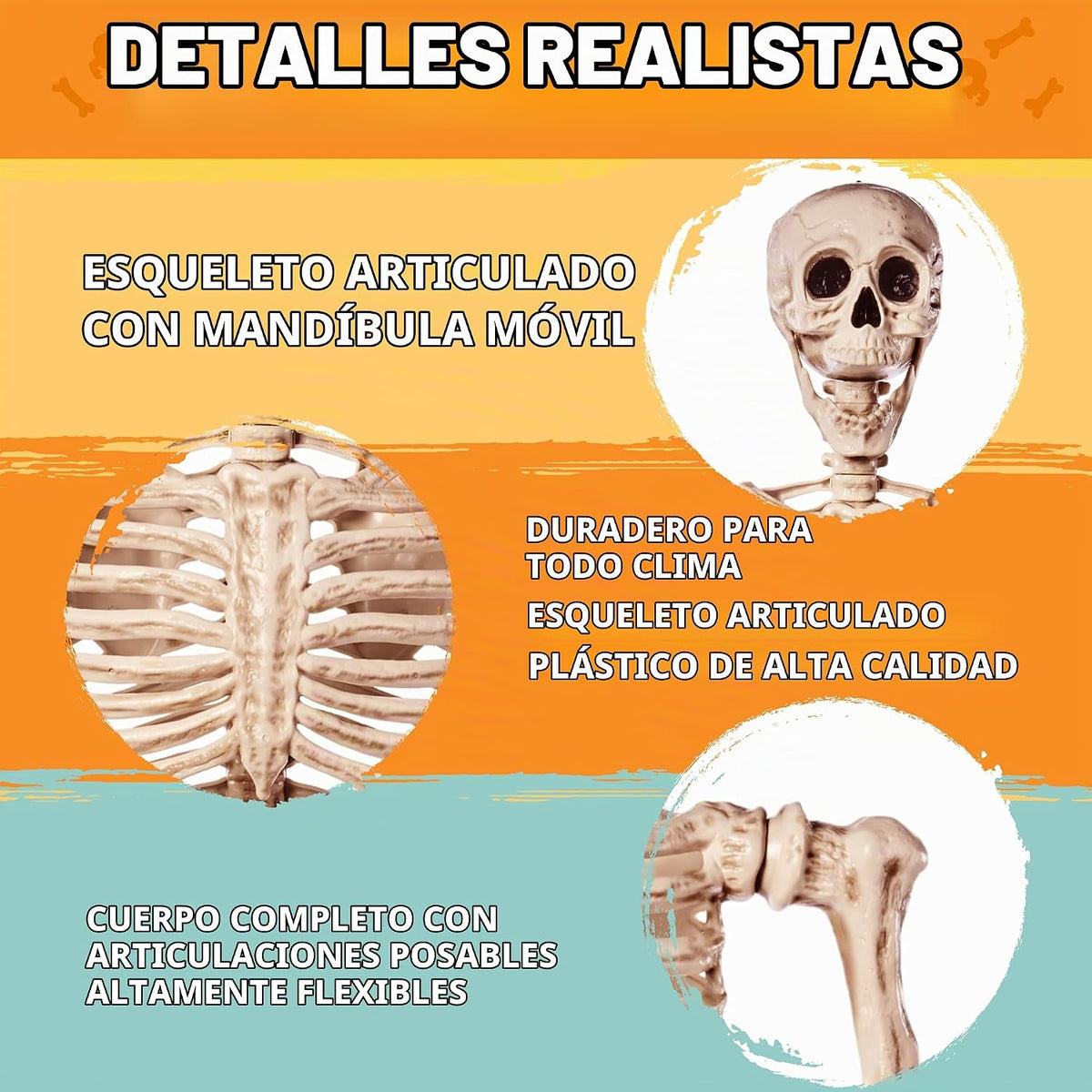 JOYIN - Esqueleto de Halloween de 1.7 m articulable, esqueleto de t...