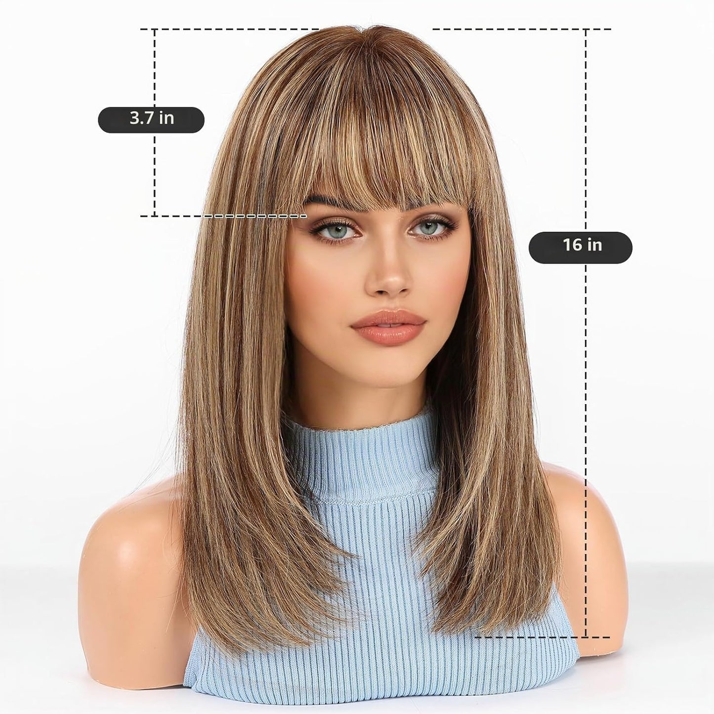 Wear but free KKU - Peluca de cabello humano rubio mezclado de 16 p...