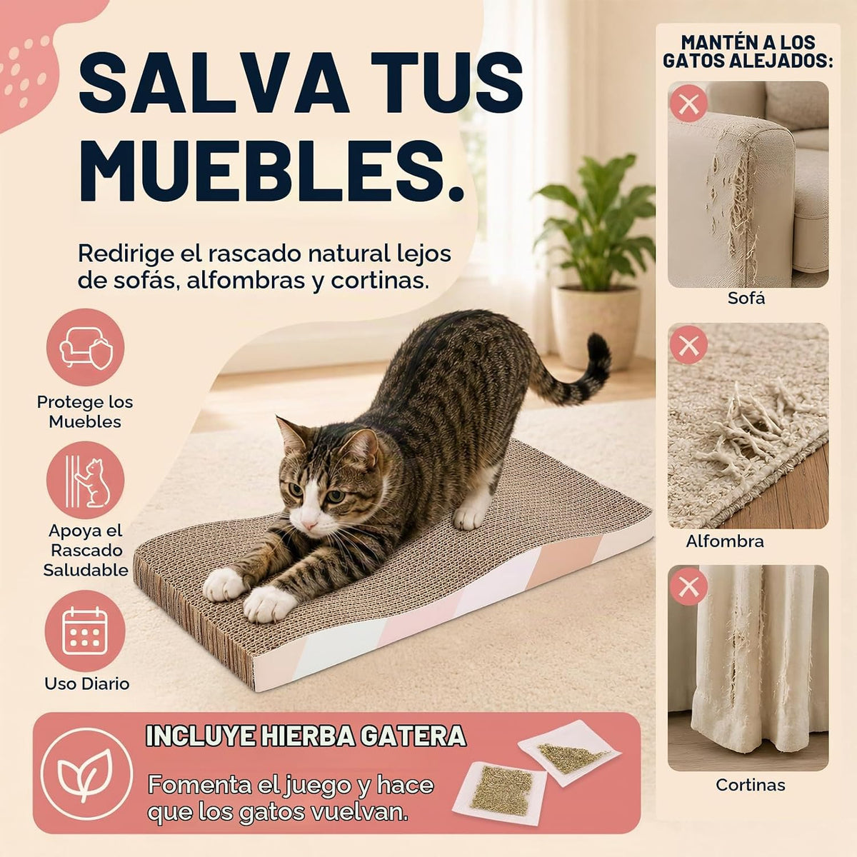SIDAZON Almohadillas rascadoras de cartón para gatos de interior, r...