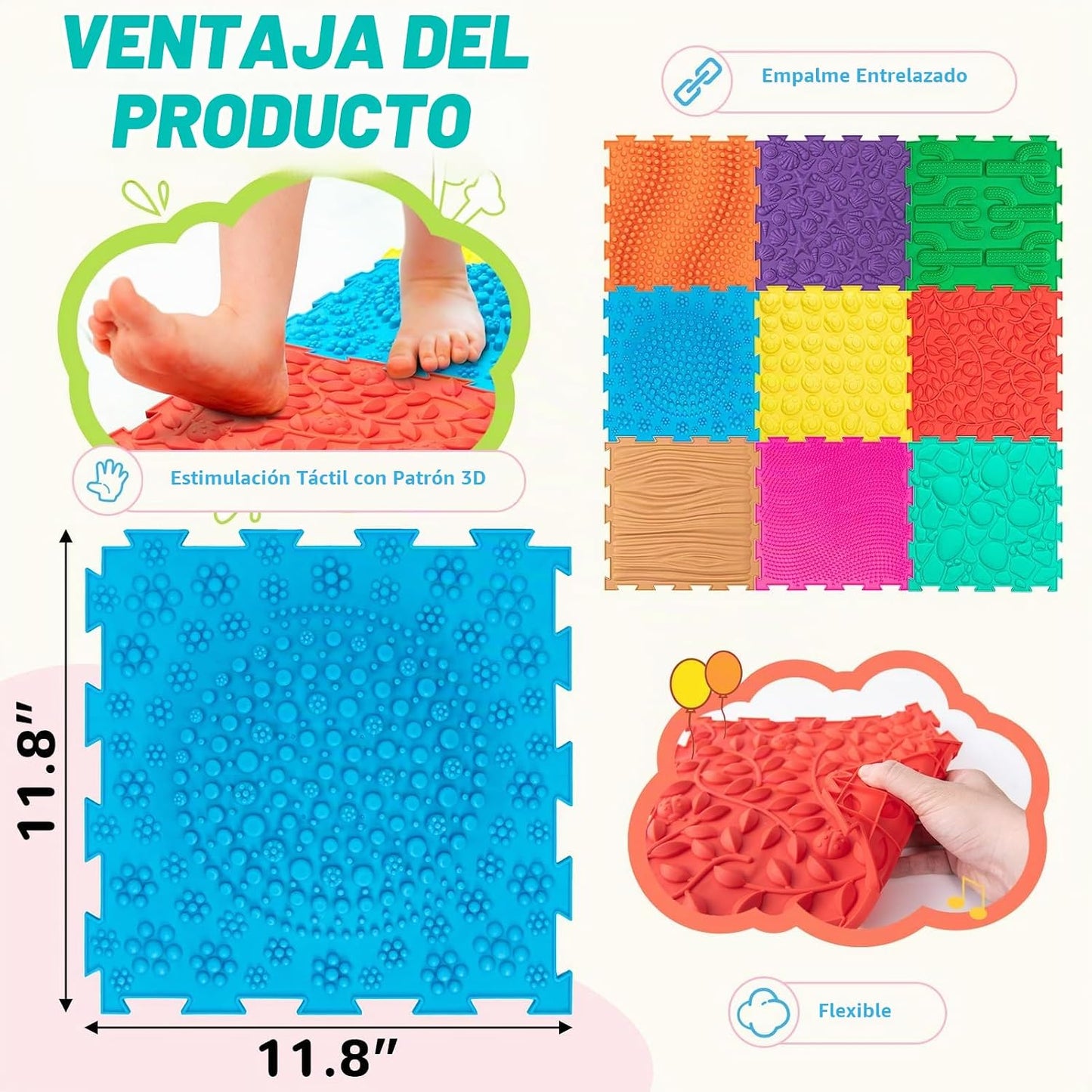 Art3d Alfombrillas sensoriales para niños autistas, paquete de 9 ta...
