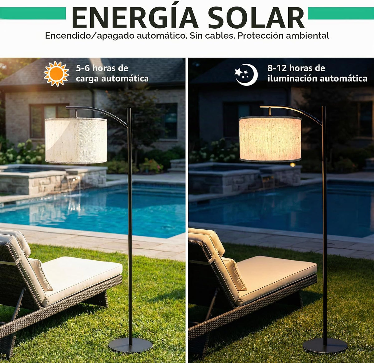 VISFLAIR Lámpara solar de pie para exteriores, luz de pie de arco i...