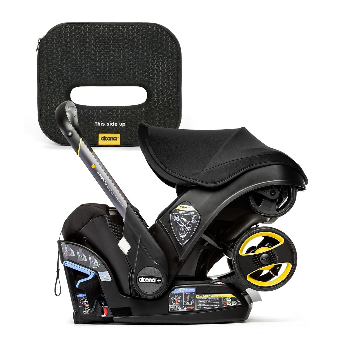 Doona Asiento de coche y cochecito, negro + alerta de asiento infan...