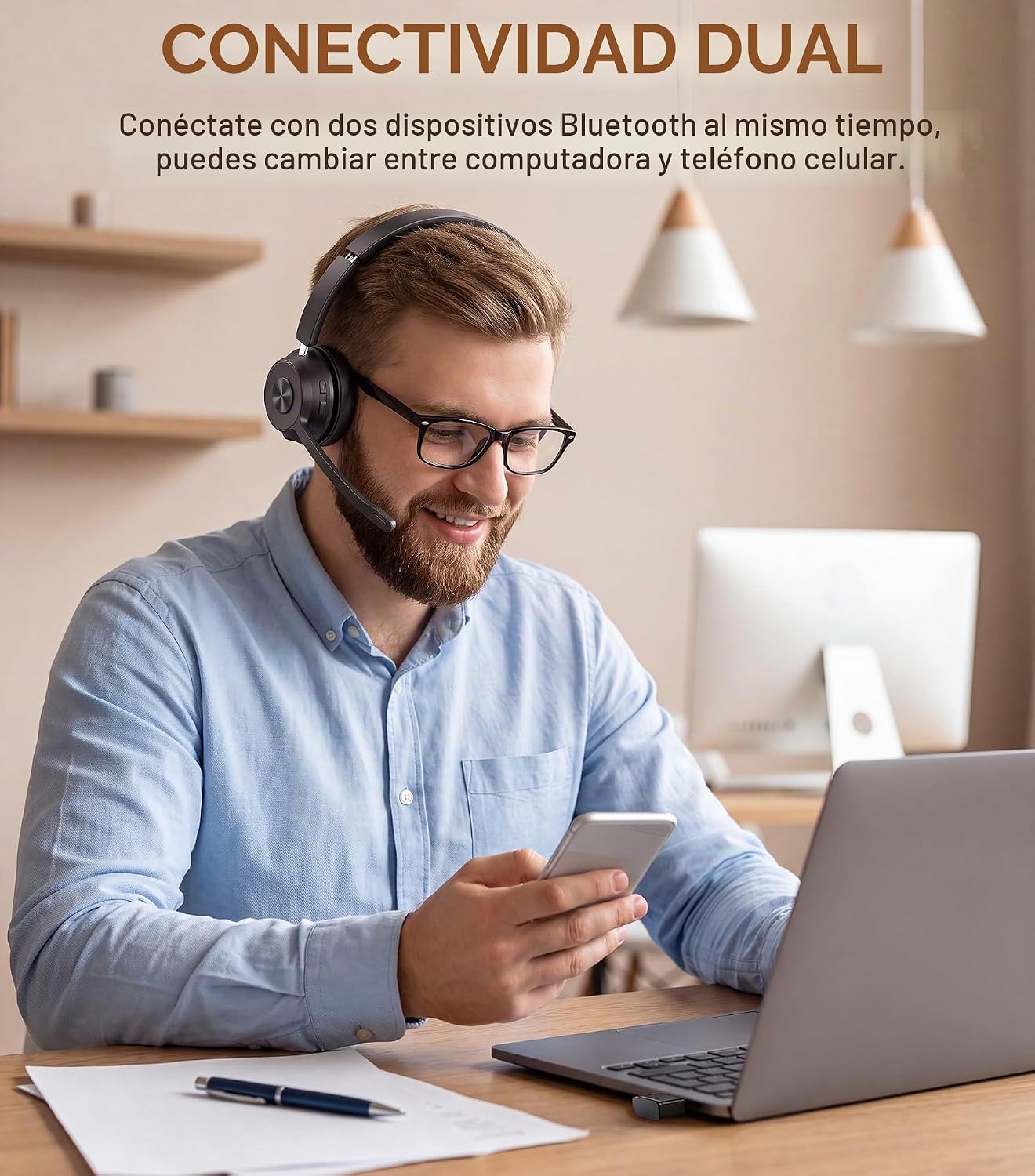 Auriculares inalámbricos con micrófono para el trabajo, Auriculares...