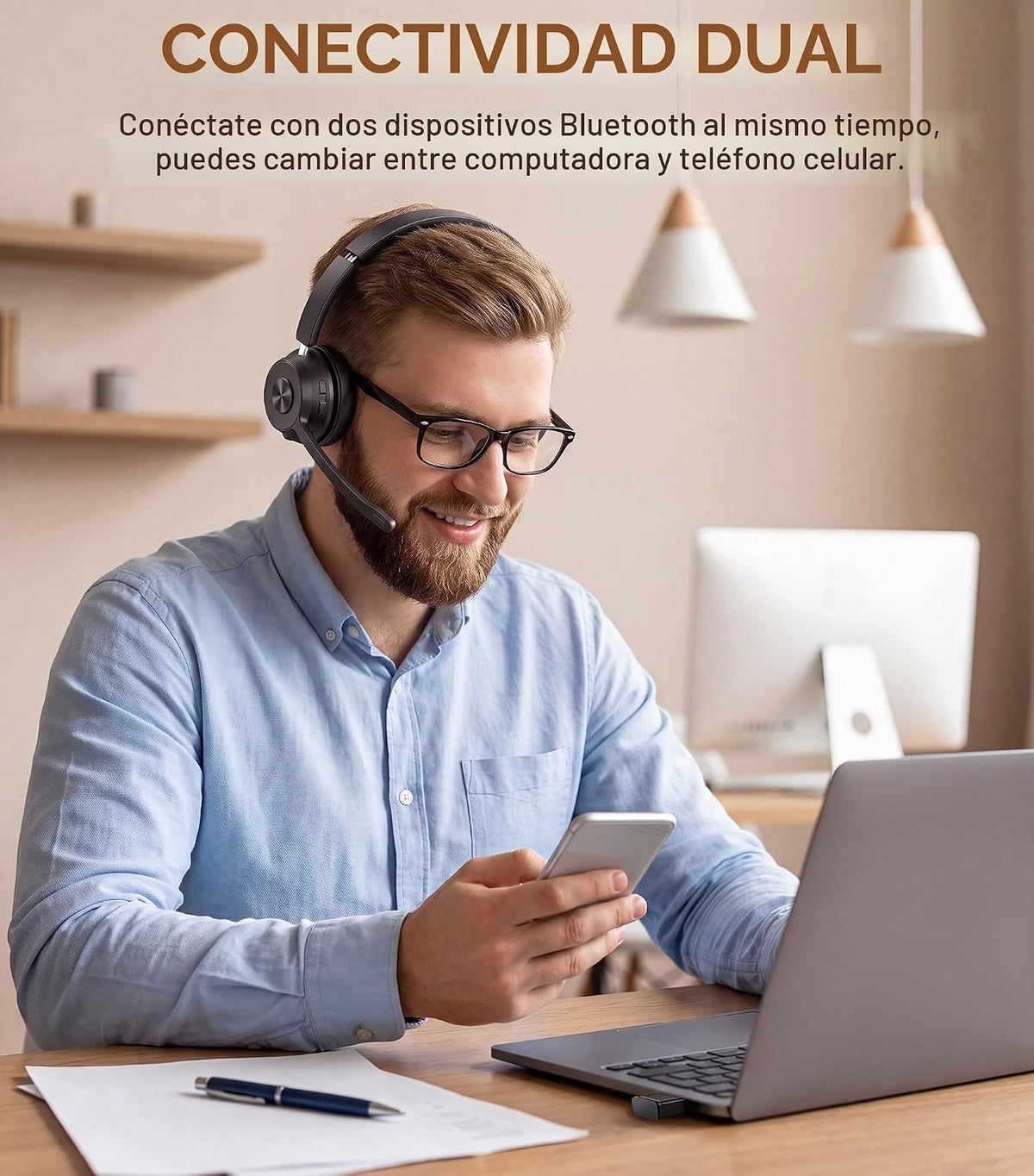 Soothielec Auriculares inalámbricos con micrófono para el trabajo,...