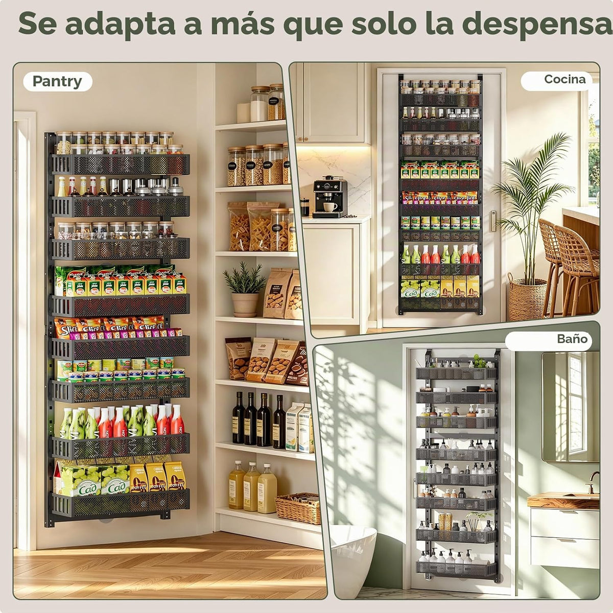 POKIPO Organizador de despensa de 8 niveles sobre la puerta, soport...