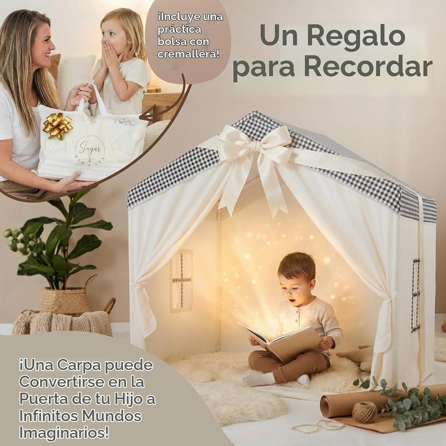 Tienda de campaña grande para niños, casa de juegos interior con 2...