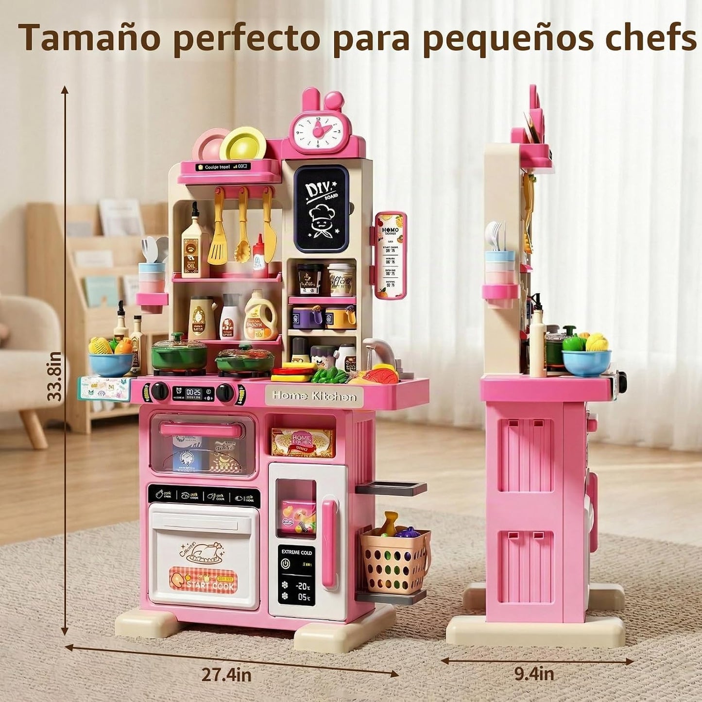Juego de cocina para niños de 33.8 pulgadas con sonido y luz, estuf...