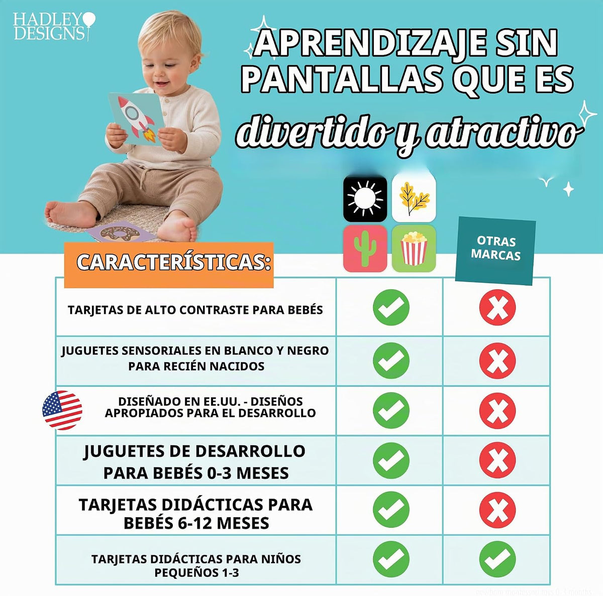 75 tarjetas de alto contraste para bebés de 0 a 6 meses, tarjetas d...
