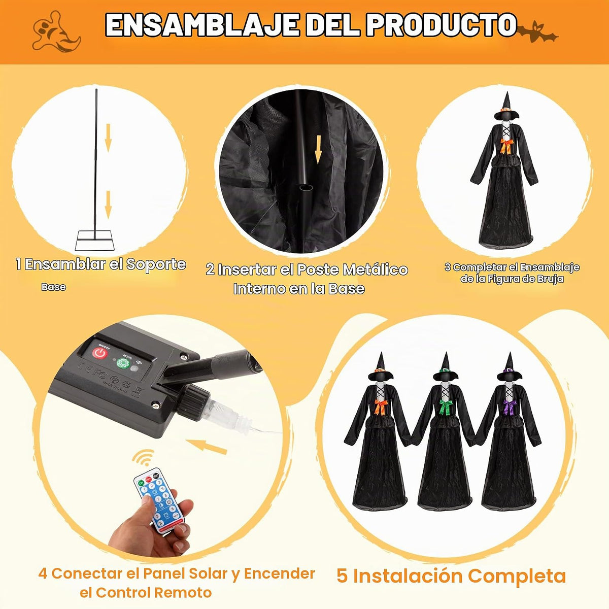 Juego de 3 decoraciones de bruja iluminadas para Halloween de 65 pu...