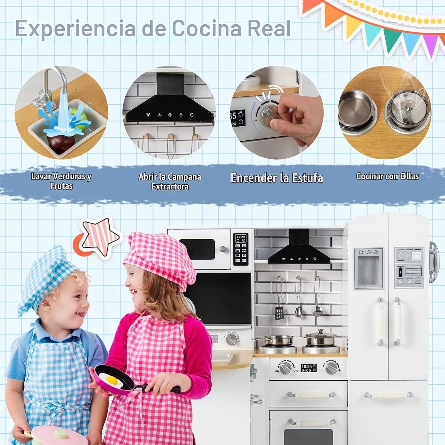 Costzon Juego de Cocina de Esquina para Niños, Juego de Cocina de M...