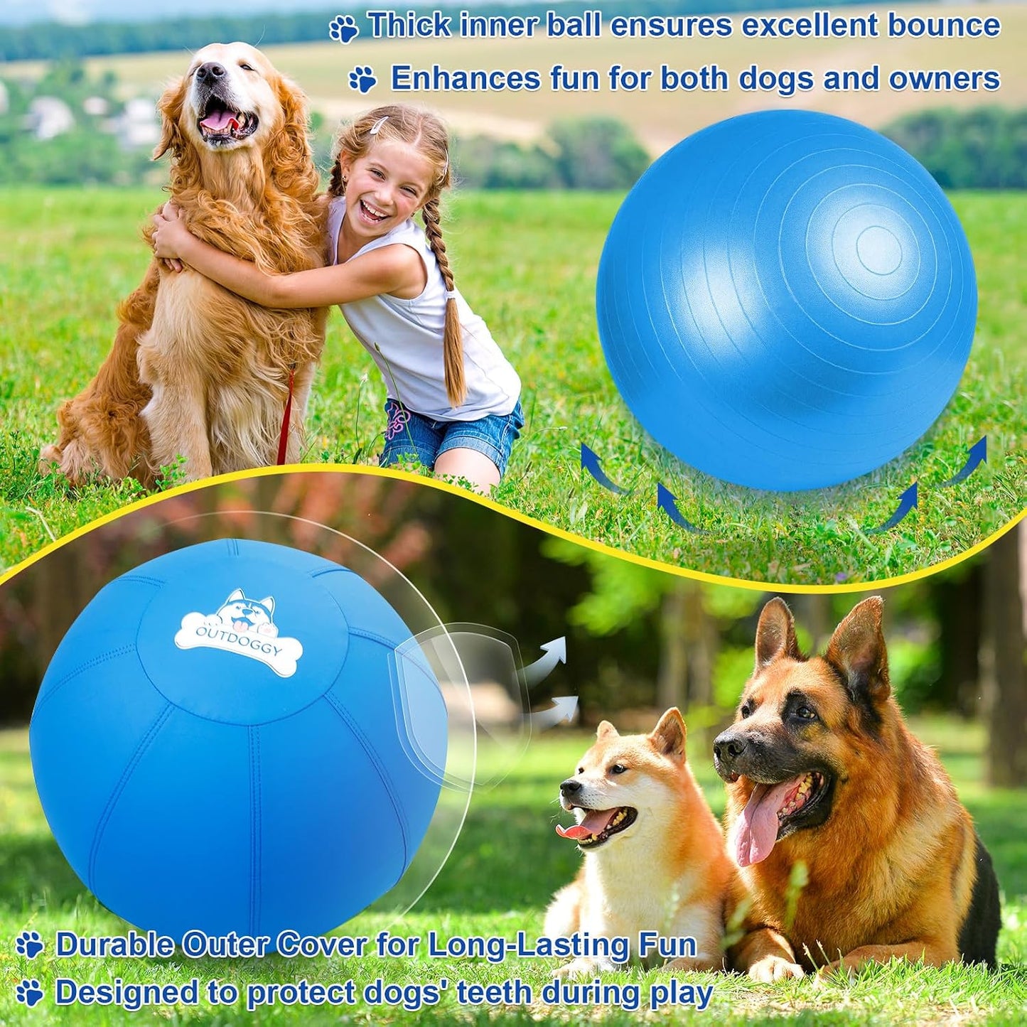 Outdoggy Pelota de pastoreo para perros de 25" - Resistente para ra...
