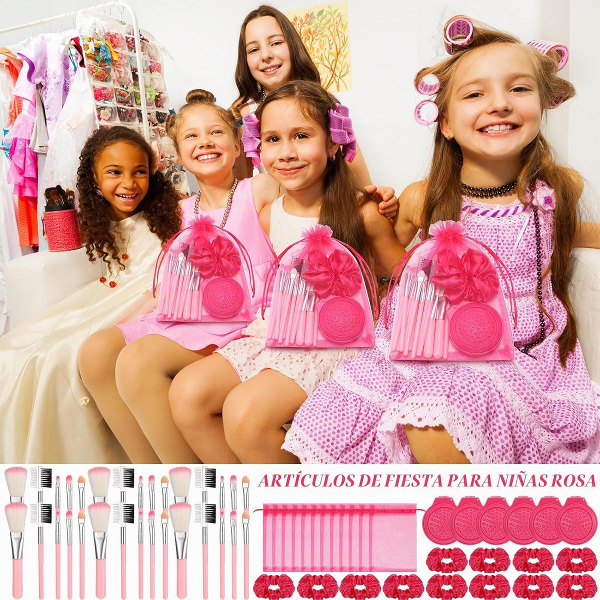 SiliFine - Juego de 48 piezas de recuerdos de fiesta rosa para niña...