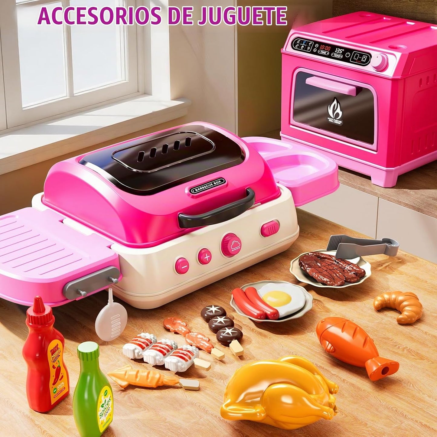 KIZONLY Juego de barbacoa para niños, juego de cocina de 2 capas co...