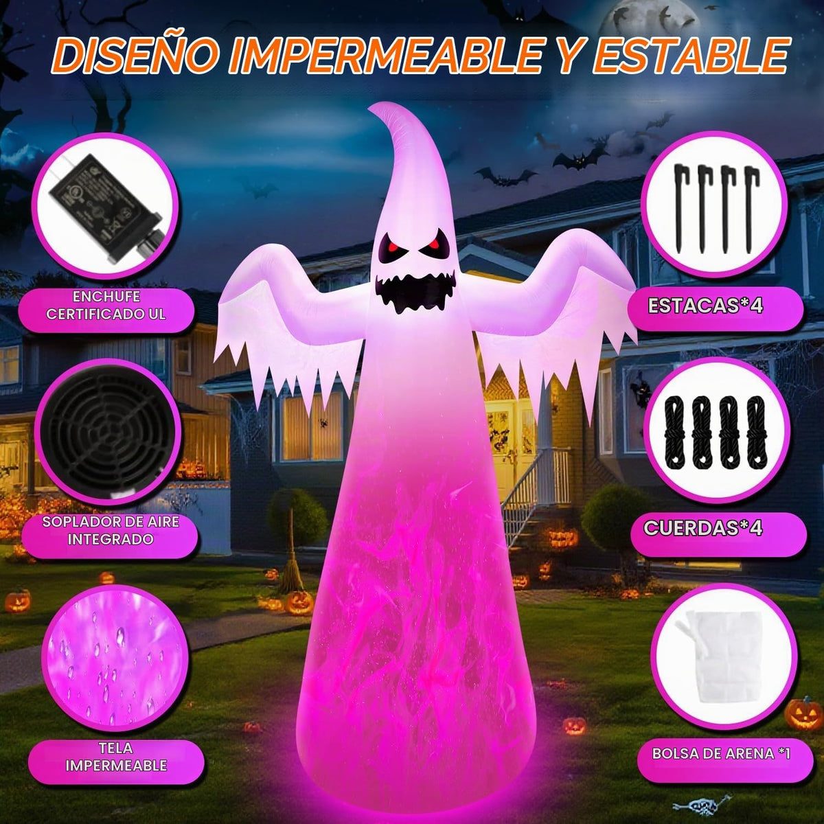 Fantasma inflable gigante de Halloween de 12 pies con luces LED de...