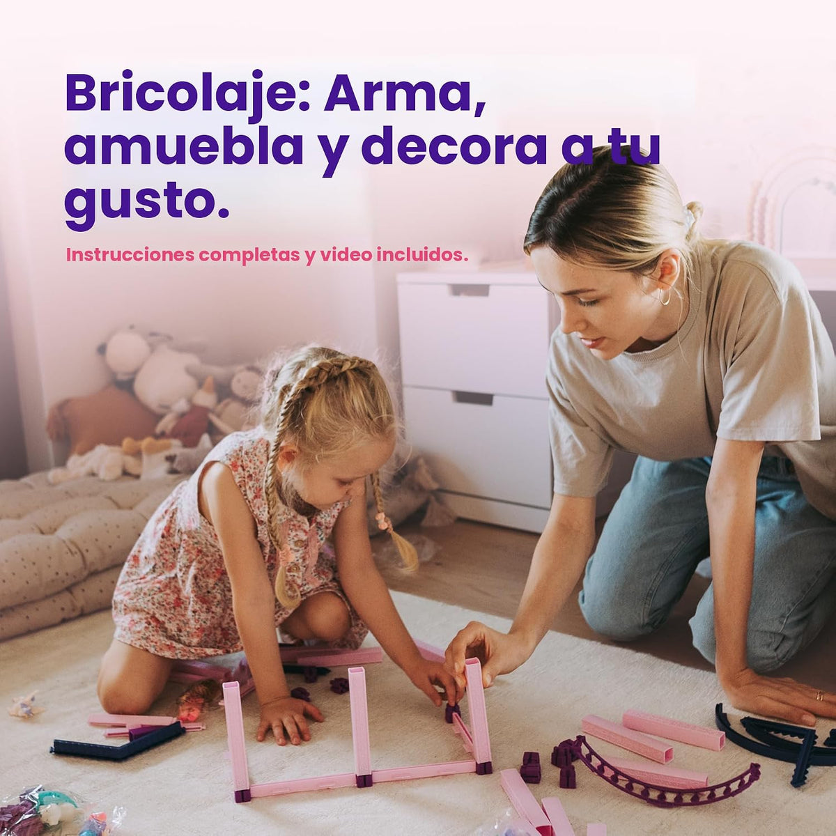 Casa de muñecas con 2 princesas, 4 unicornios, perro, muebles y acc...