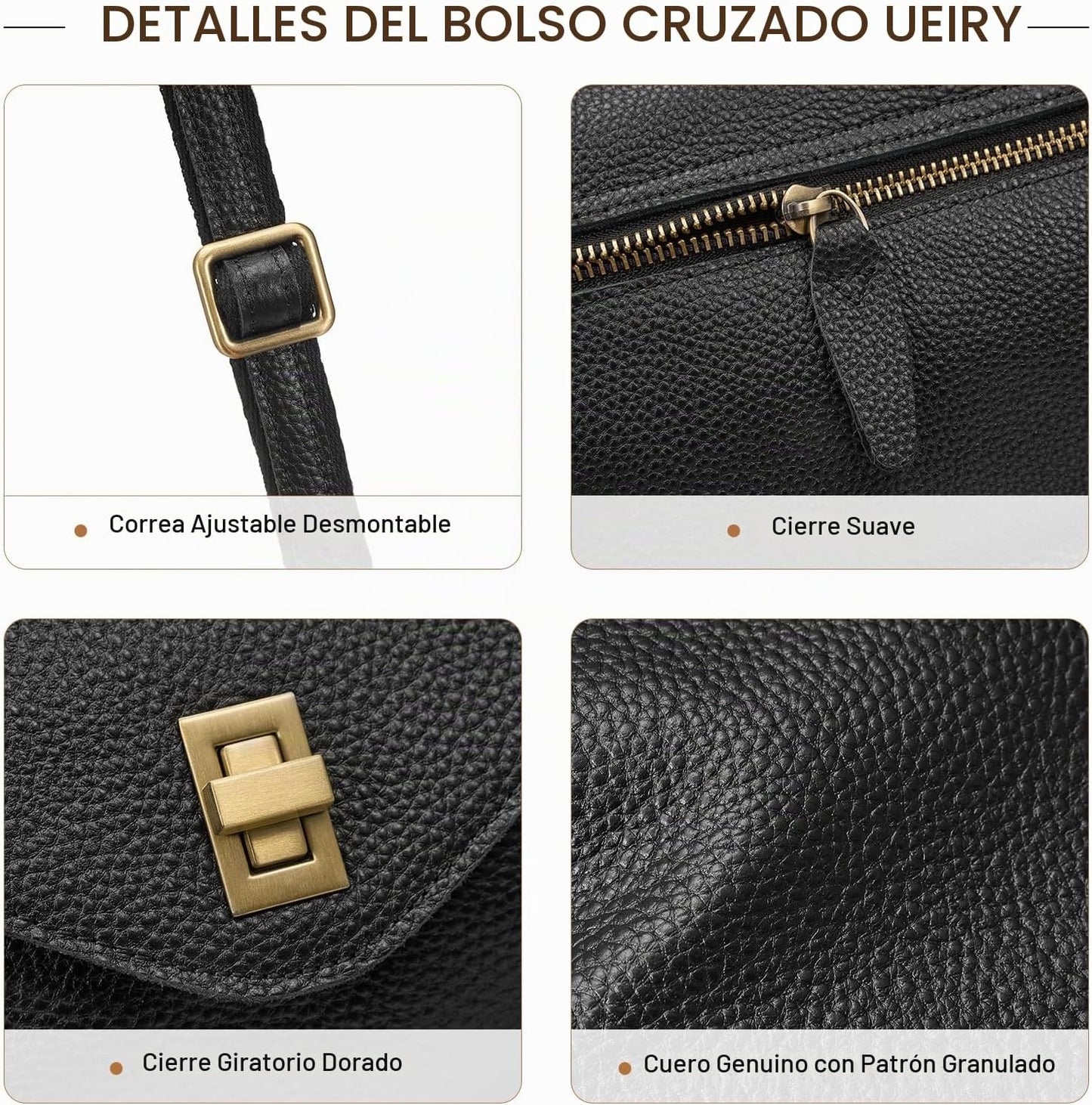 UEIRY Bolsos bandolera de cuero genuino para mujer, bolsos cruzados...