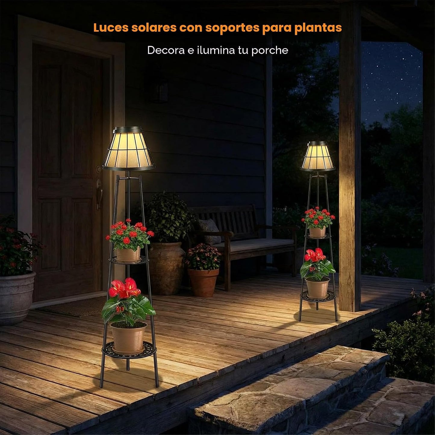 Paquete de 2 lámparas solares de pie para exteriores con soporte pa...