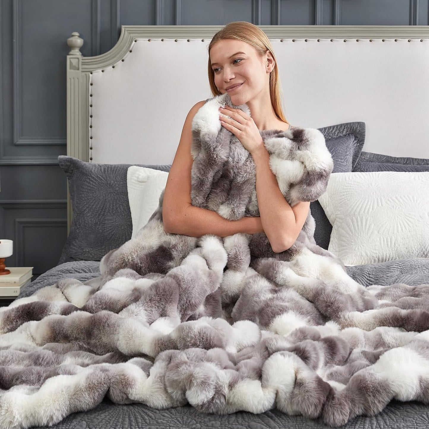 Cozy Bliss Manta de Tiro de Piel Sintética para Sofá, Manta de Felp...