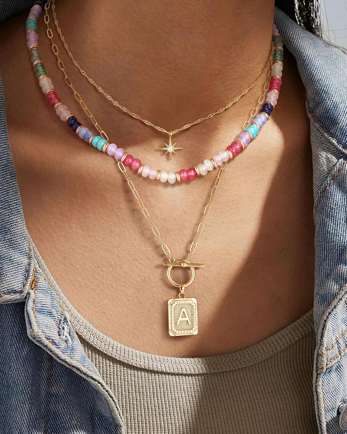 MJartoria Collares con iniciales en capas para mujer, modernos, col...