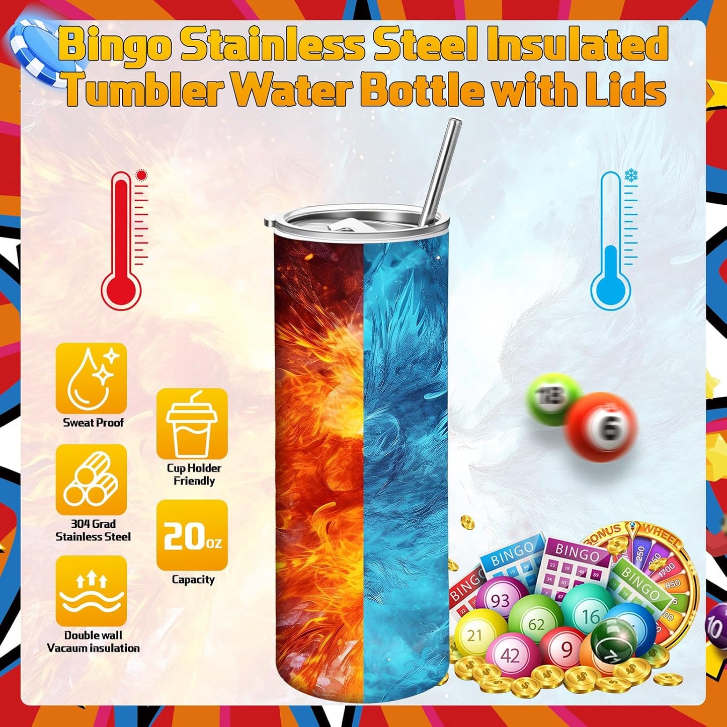 Hsei Paquete de 6 vasos de bingo de 20 onzas, regalos de premios de...